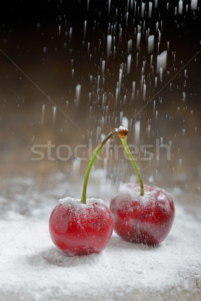 ストックフォト: 桜 · 砂糖 · 雪 · 木製のテーブル · 木材 · フルーツ