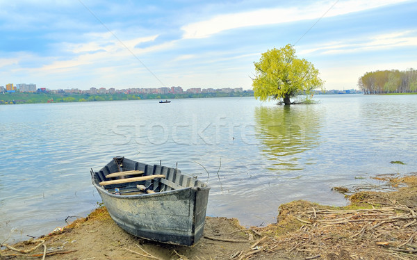 łodzi brzegu dunaj drewna streszczenie świetle Zdjęcia stock © mady70