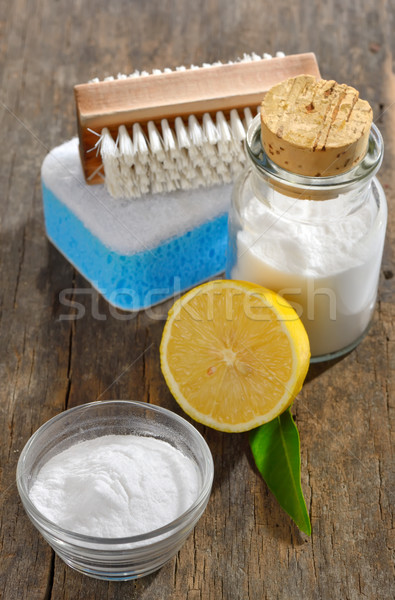 Baking soda, lemon, sponge for cleaning Stock photo © mady70
