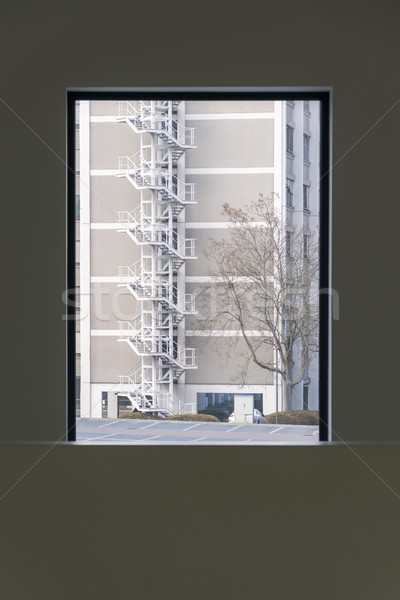 Stock photo: a stairway at a building outside the window