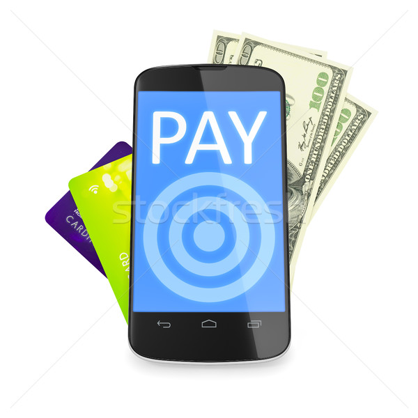 smartphone, dollar notes and credit cards for mobile payment Stock photo © magann