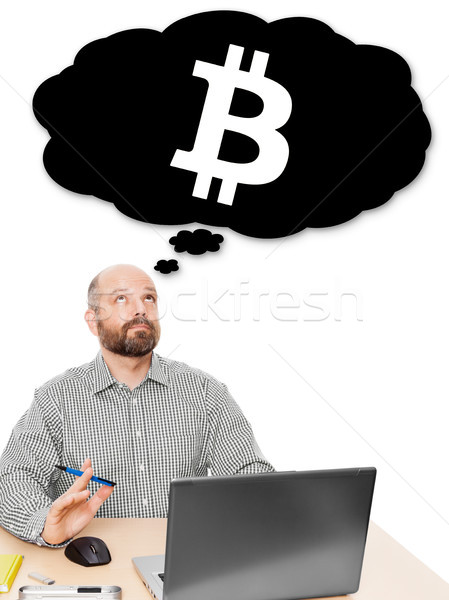 Hombre de negocios pensando bitcoin inversión imagen guapo Foto stock © magann