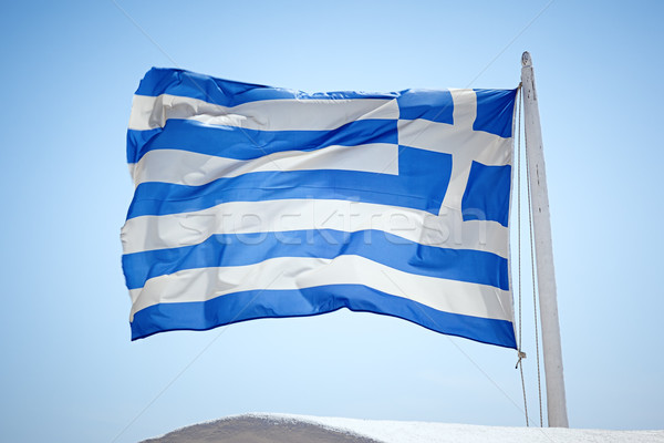 Grecki banderą obraz Błękitne niebo niebo wiatr Zdjęcia stock © magann