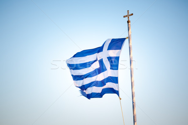Grecki banderą obraz Błękitne niebo niebo wiatr Zdjęcia stock © magann