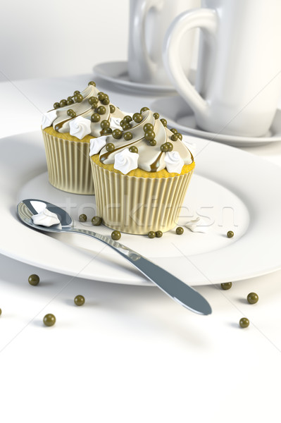 two delicious cupcakes on a plate Stock photo © magann
