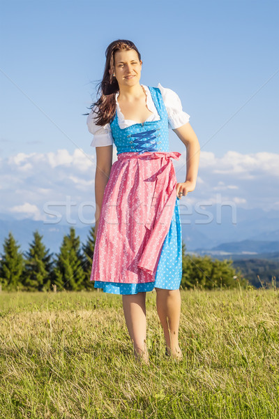 Kadın geleneksel gökyüzü kız gülümseme arka plan Stok fotoğraf © magann