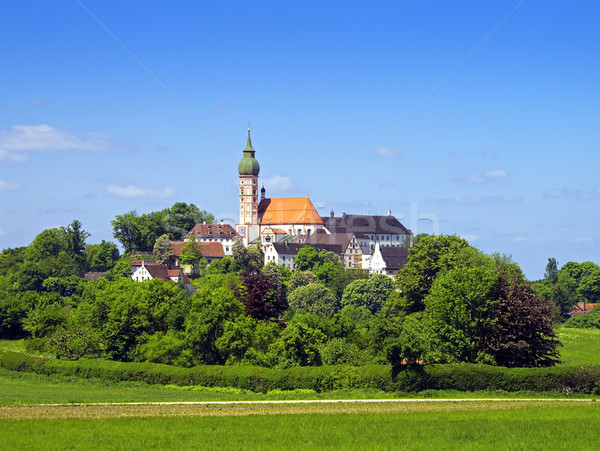 Kloster Bild Blumen Wolken Landschaft Bäume Stock foto © magann