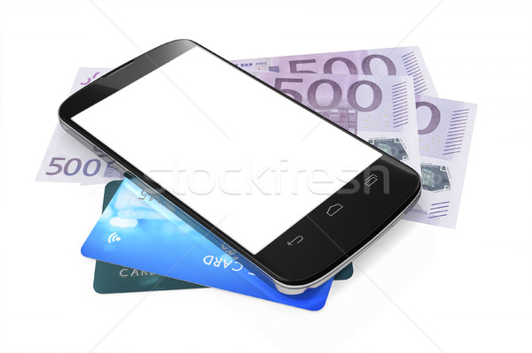 smartphone, euro notes and credit cards for mobile payment Stock photo © magann