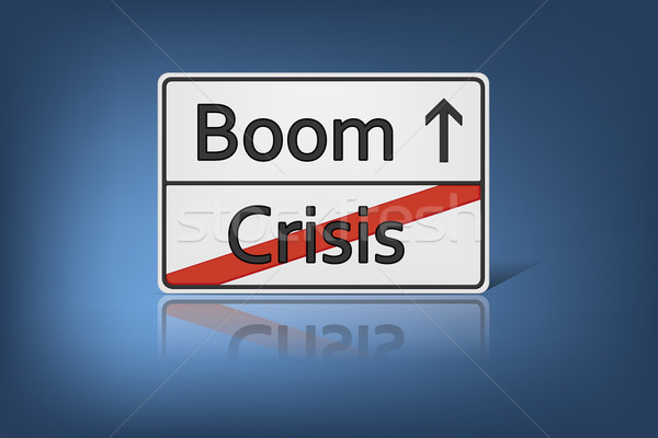 Válság kép jelzőtábla szavak bumm üzlet Stock fotó © magann