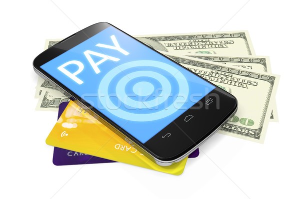 smartphone, dollar notes and credit cards for mobile payment Stock photo © magann