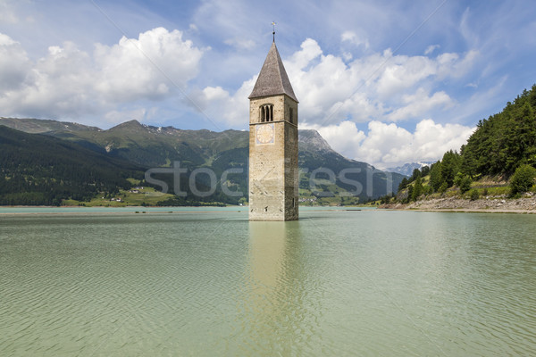 Kép templomtorony égbolt víz felhők hegy Stock fotó © magann