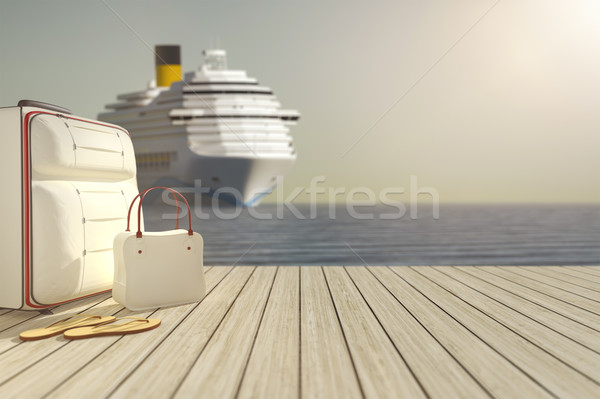 some luggage and a cruise ship in the background Stock photo © magann
