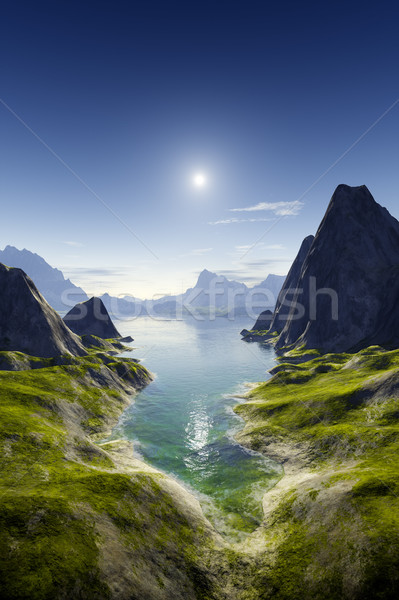 Fantázia part tájkép 3D renderelt kép tengerpart Stock fotó © magann
