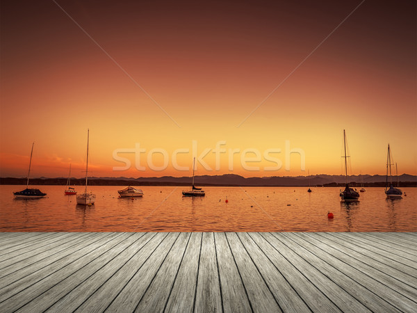 ストックフォト: 日没 · 画像 · 湖 · ドイツ · 空 · 水