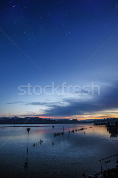 Stok fotoğraf: Göl · gece · görüntü · alpler · gökyüzü · arka · plan