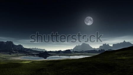 Fantasy krajobraz obraz nice niebo górskich Zdjęcia stock © magann