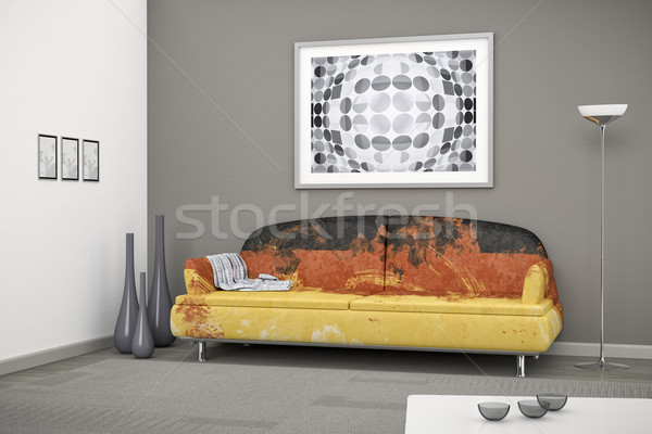 Stockfoto: Vlag · sofa · 3D · interieur · geven · afbeelding