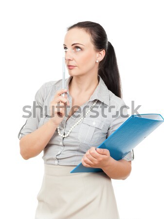 Business woman blau Ordner Bleistift Business Gesicht Stock foto © magann