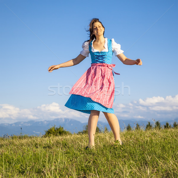 Kadın geleneksel gökyüzü kız gülümseme dans Stok fotoğraf © magann