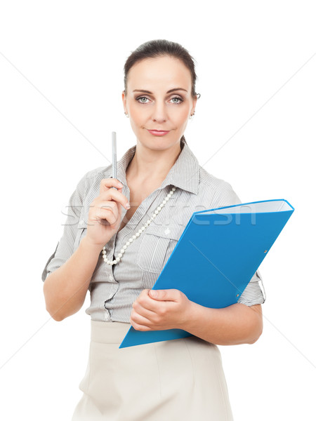 Business woman blau Ordner Bleistift Business Gesicht Stock foto © magann
