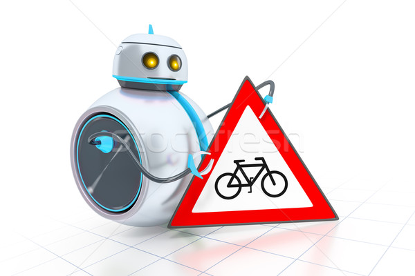 ストックフォト: 甘い · ロボット · 道路標識 · 自転車 · 男