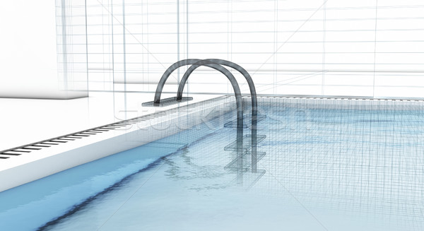 Luxus úszómedence drótváz 3D kép víz Stock fotó © magraphics
