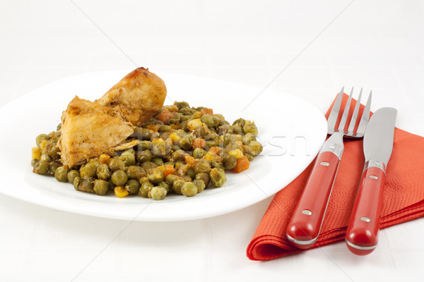 Chicken meat with green peas, carrots and corns Stock photo © magraphics