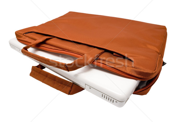 Zdjęcia stock: Pomarańczowy · worek · biały · laptop · wewnątrz · odizolowany