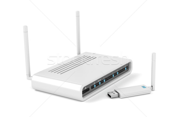 Usb wireless router rete bianco comunicazione Foto d'archivio © magraphics