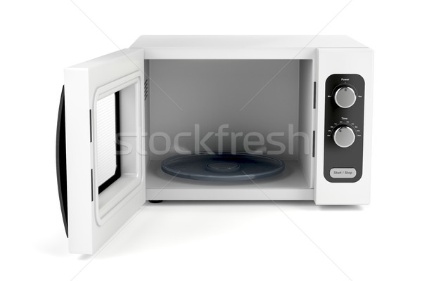 Otwarte mikrofala piekarnik otwartych drzwi biały żywności Zdjęcia stock © magraphics