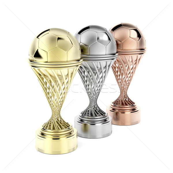 [[stock_photo]]: Football · trophées · première · deuxième · troisième · lieu