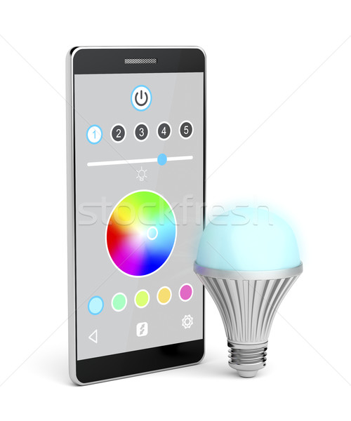 Glühbirne Smartphone Farbe Glühlampe weiß Energie Stock foto © magraphics