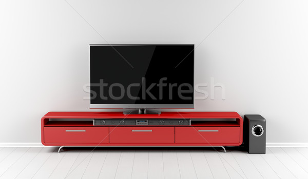 [[stock_photo]]: Home · entertainment · tv · subwoofer · stand · musique · maison