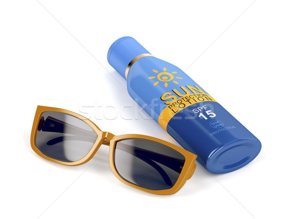 Gafas de sol protector solar femenino botella blanco mujer Foto stock © magraphics