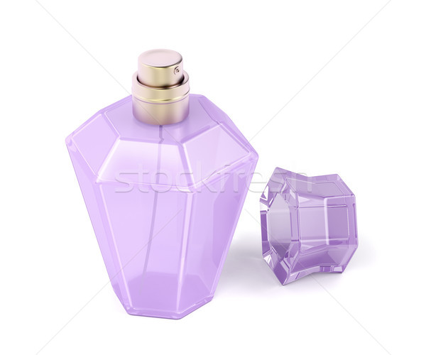 Femeie parfum sticlă alb spray deschide Imagine de stoc © magraphics