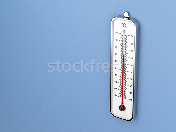 Classique thermomètre attaché bleu mur échelle [[stock_photo]] © magraphics