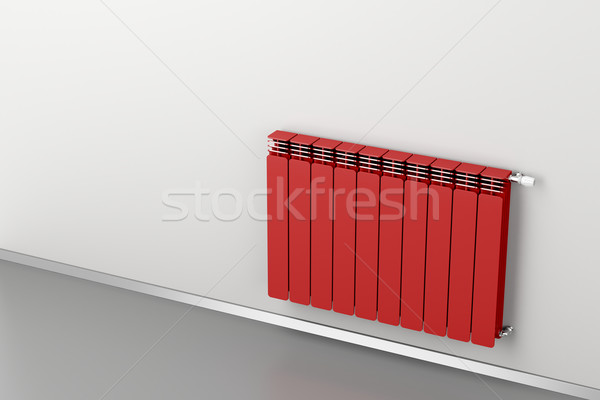 Czerwony radiator ogrzewania dołączone szary ściany Zdjęcia stock © magraphics