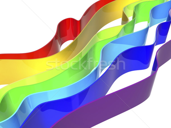 Stockfoto: Regenboog · golven · 3D · witte · oranje · groene