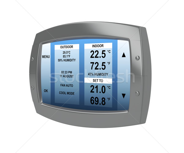 Digital termostat negru izolat alb acasă Imagine de stoc © magraphics