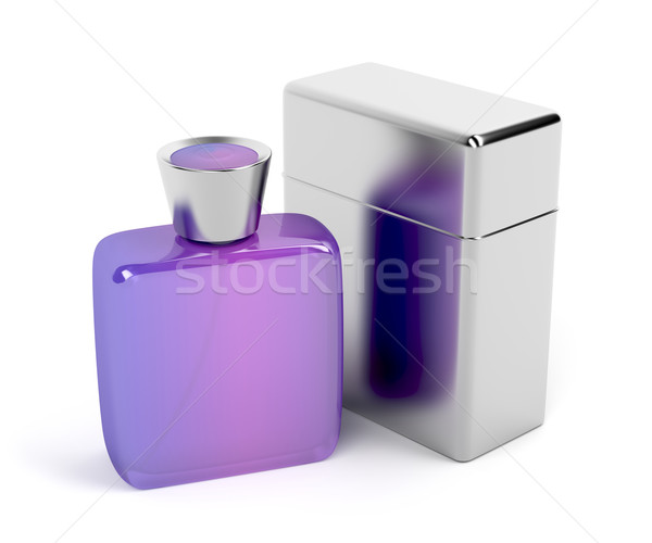 Parfüm lila Flasche Metall Verpackung Feld Stock foto © magraphics