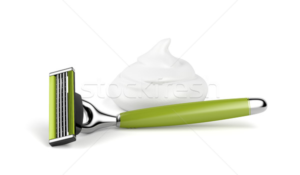 Aparat de ras spuma siguranţă alb lamă 3D Imagine de stoc © magraphics