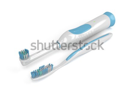 Foto stock: Escova · de · dentes · creme · dental · branco · boca · limpar · plástico