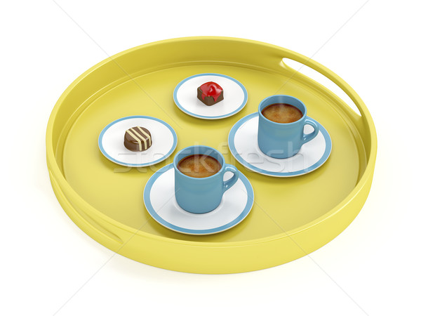 Plastic tray with coffee and chocolate candies Stock photo © magraphics