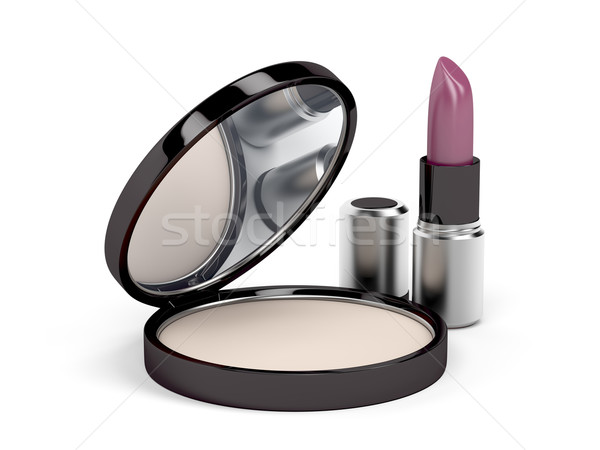 Gezicht poeder lippenstift compact witte vrouw Stockfoto © magraphics
