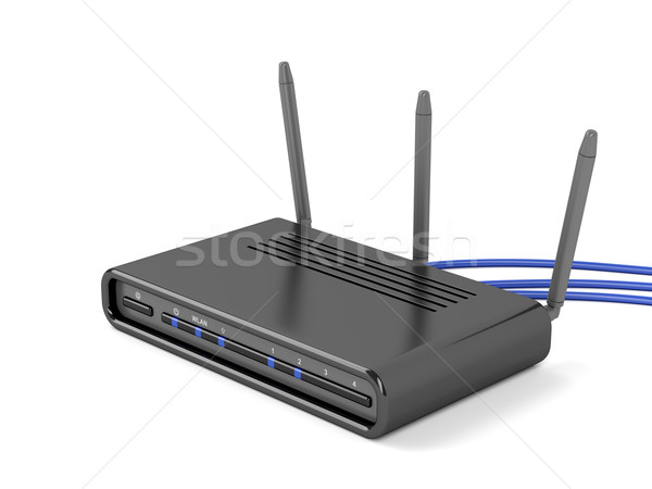 Draadloze router witte communicatie zwarte draad Stockfoto © magraphics