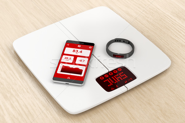 Weight scale, smartphone and activity tracker Stock photo © magraphics