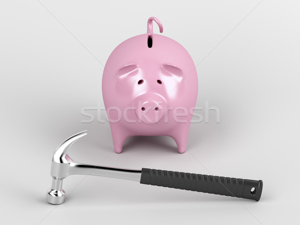 Persely kalapács szürke pénzügy disznó kövér Stock fotó © magraphics