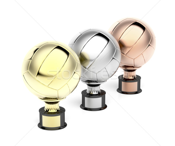 Foto stock: Voleibol · troféus · branco · ouro · prata · bronze