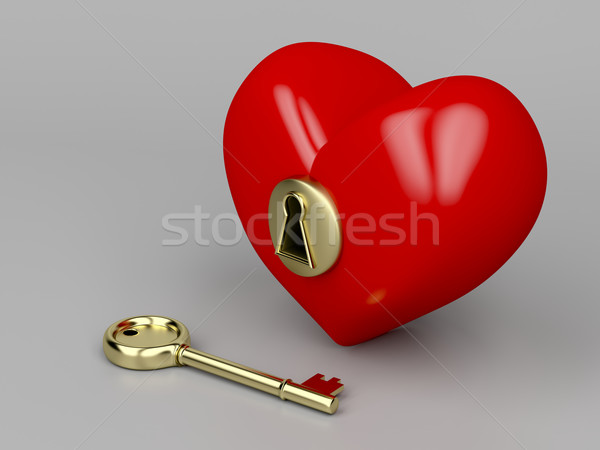 Rojo corazón oro clave éxito bloqueo Foto stock © magraphics