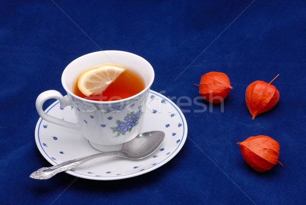Csésze teáscsésze tea tányér reggeli citrom Stock fotó © mahout